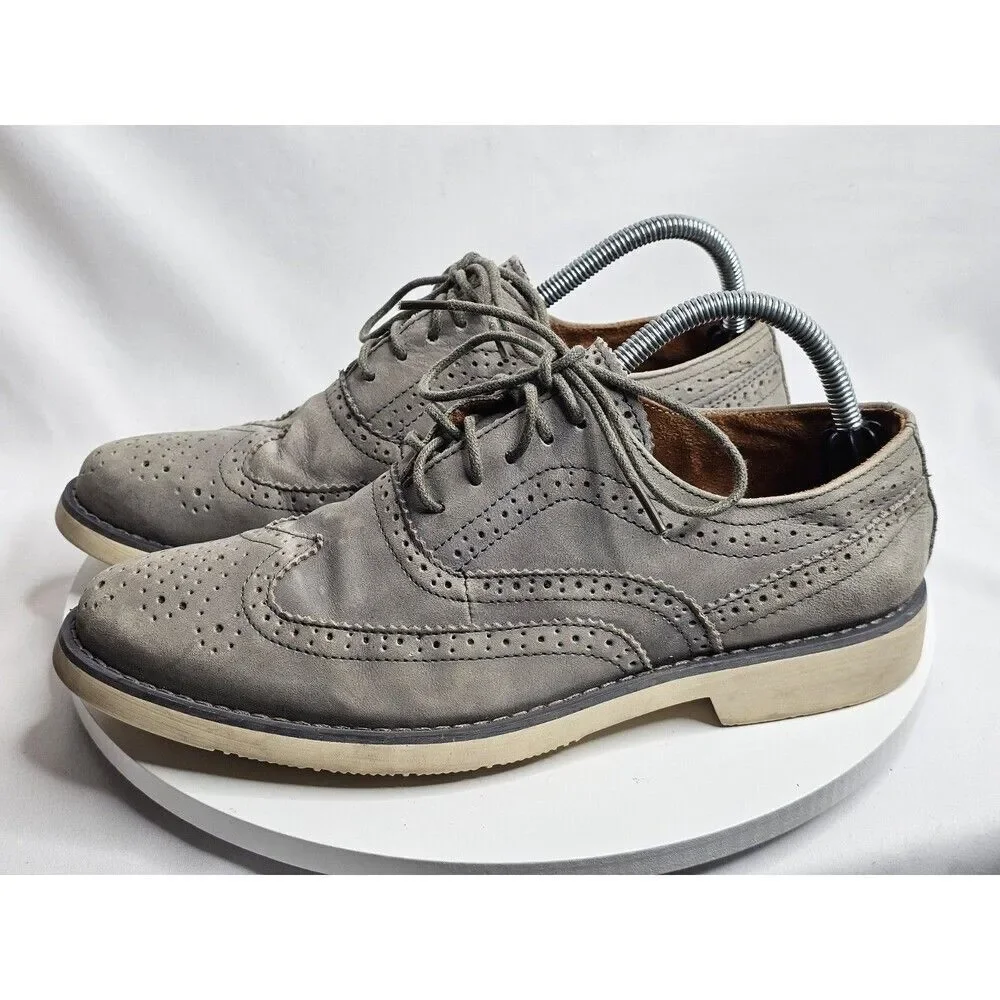 Steve Madden Transfer Men's Shoes 8 Grey Leather Wingtip Lace Up‎ Oxford Dress